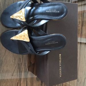 Bottega Veneta gold and black sandles